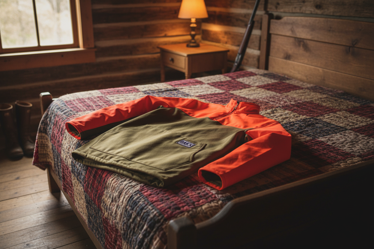 Dan's Briar Quarter Zip Pullover on cabin bed