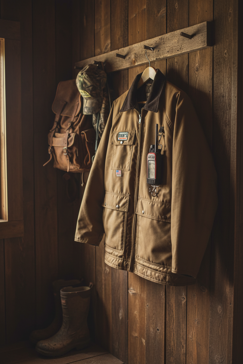 Dan's Houndsman's Choice Coat in cabin closet
