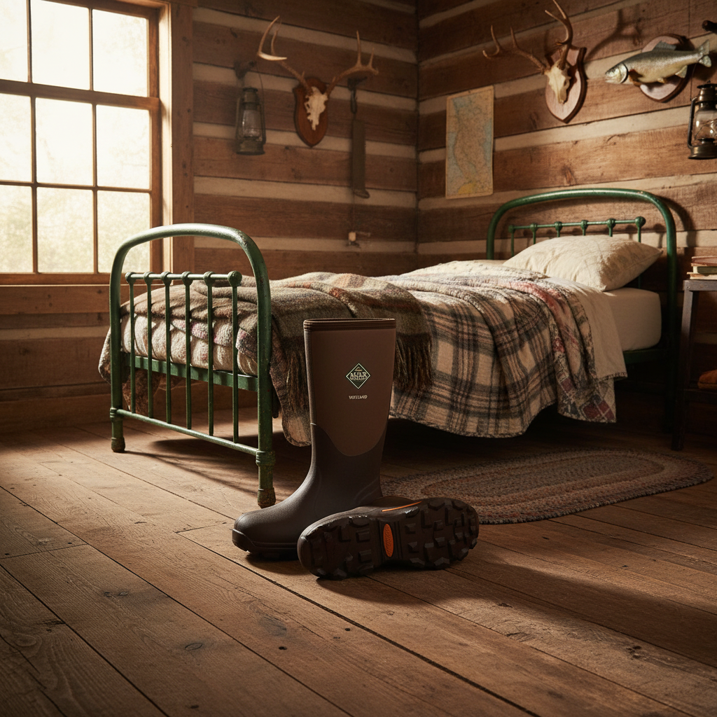 Muck Wetland Boots in hunting cabin