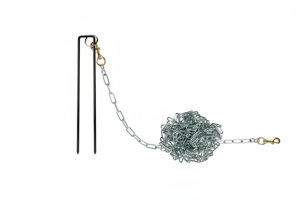 Tie Out Stake and Tie Out Chain on white background